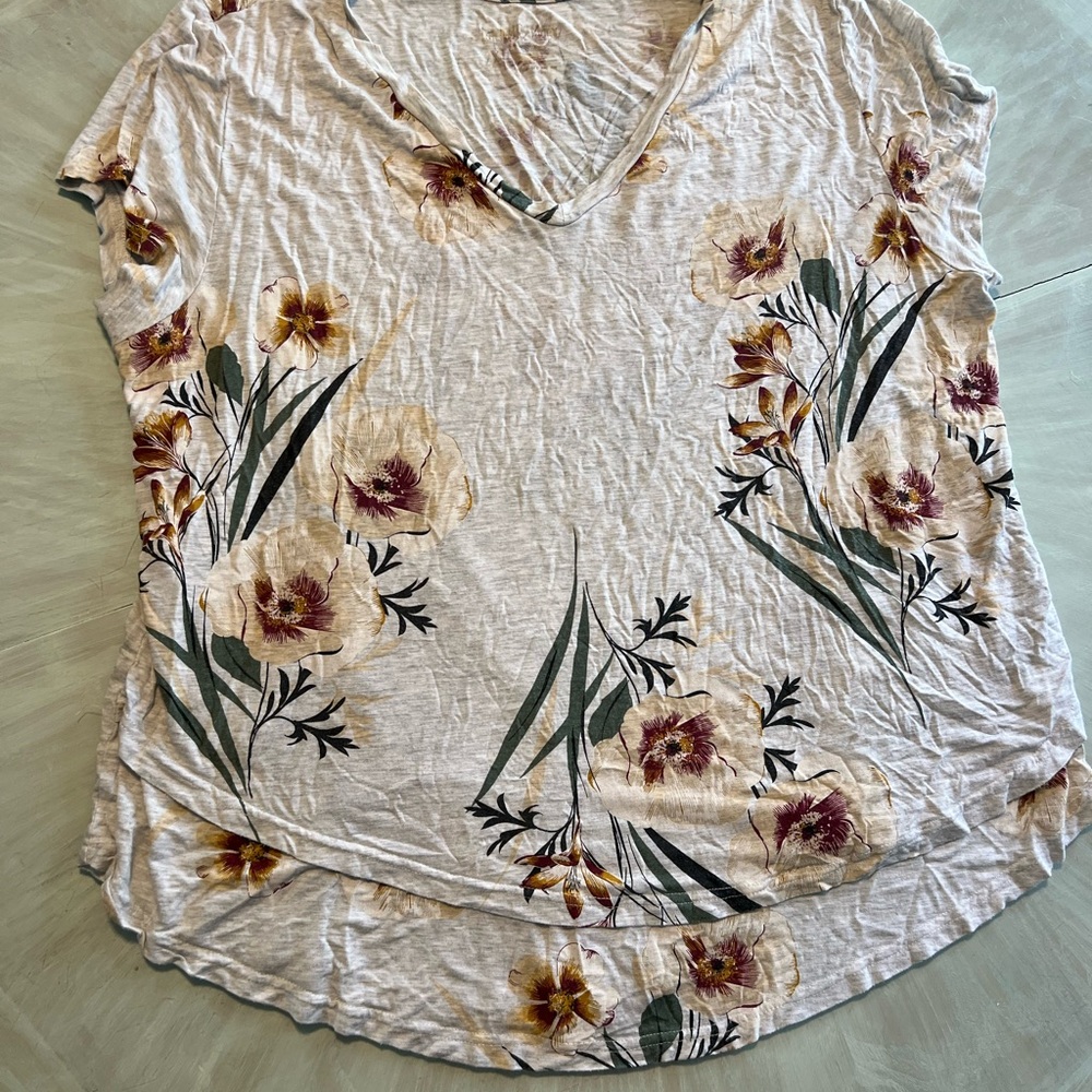 Latched Mama Cream and Tan Asymmetrical Short Sleeve Blouse